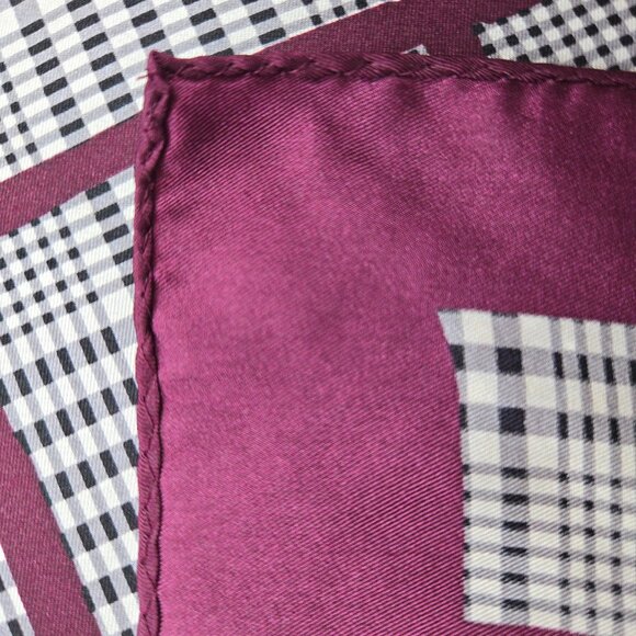 Coach Silk Scarf Glen Plaid Burgundy Maroon - Picture 8 of 8